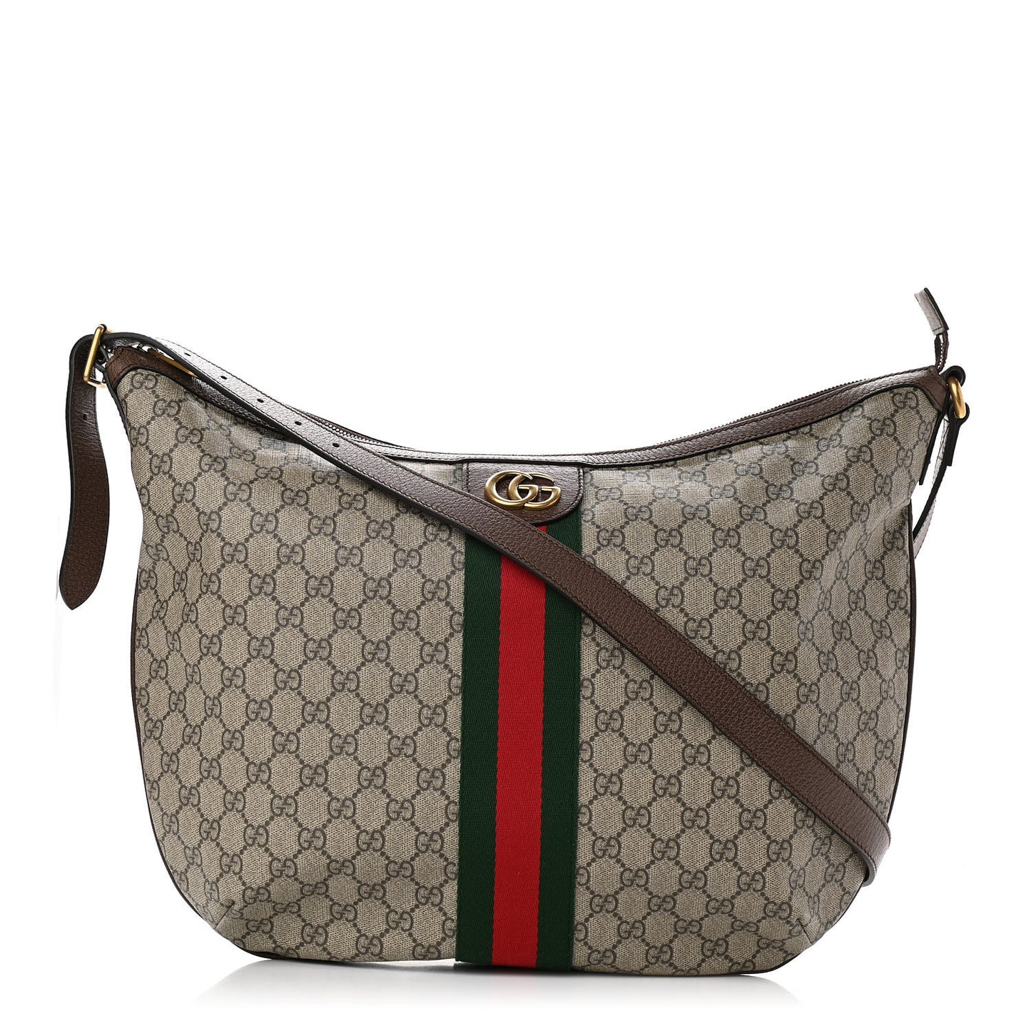 GG Supreme Monogram Web Ophidia Half Moon Hobo Brown