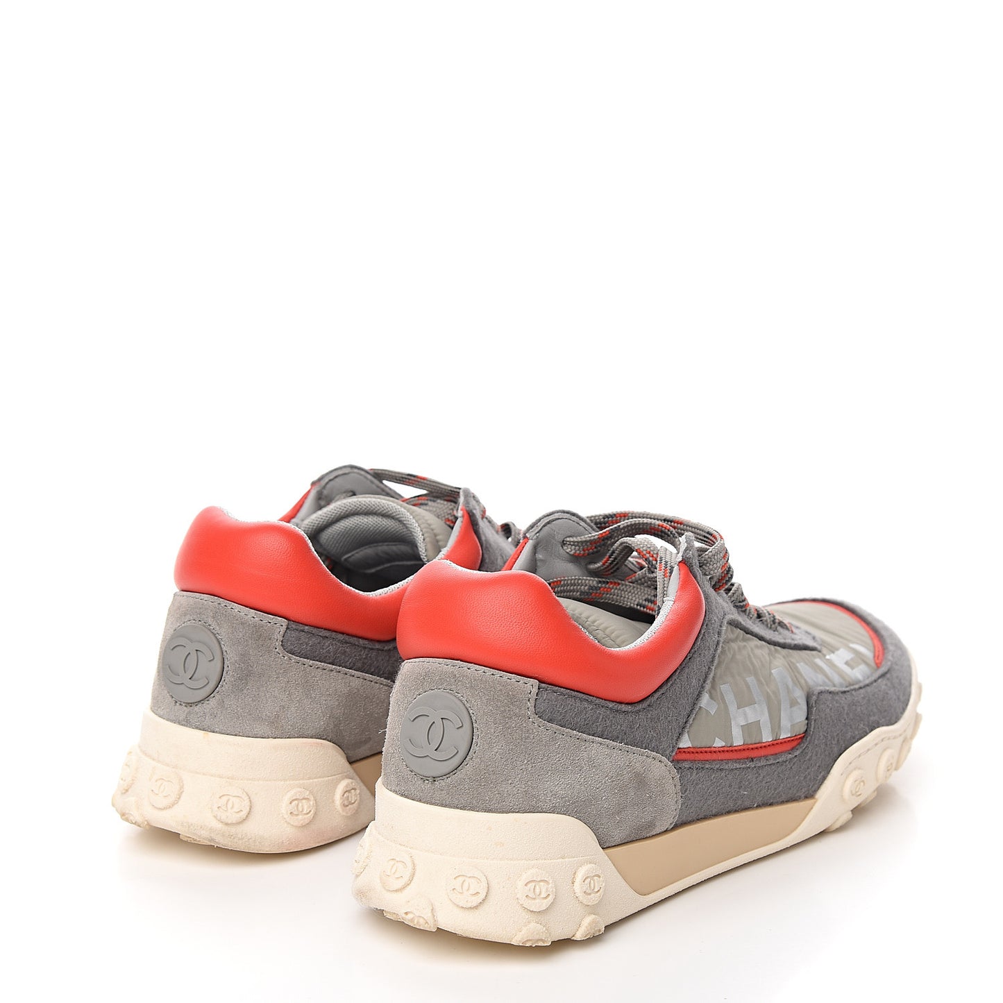Nylon Calfskin Suede Womens CC Sneakers 39 Grey Red