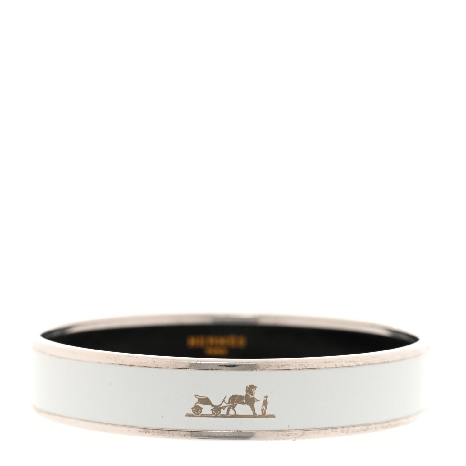 Hermes Enamel Printed Narrow Caleche Bracelet 70 White 1 of 5