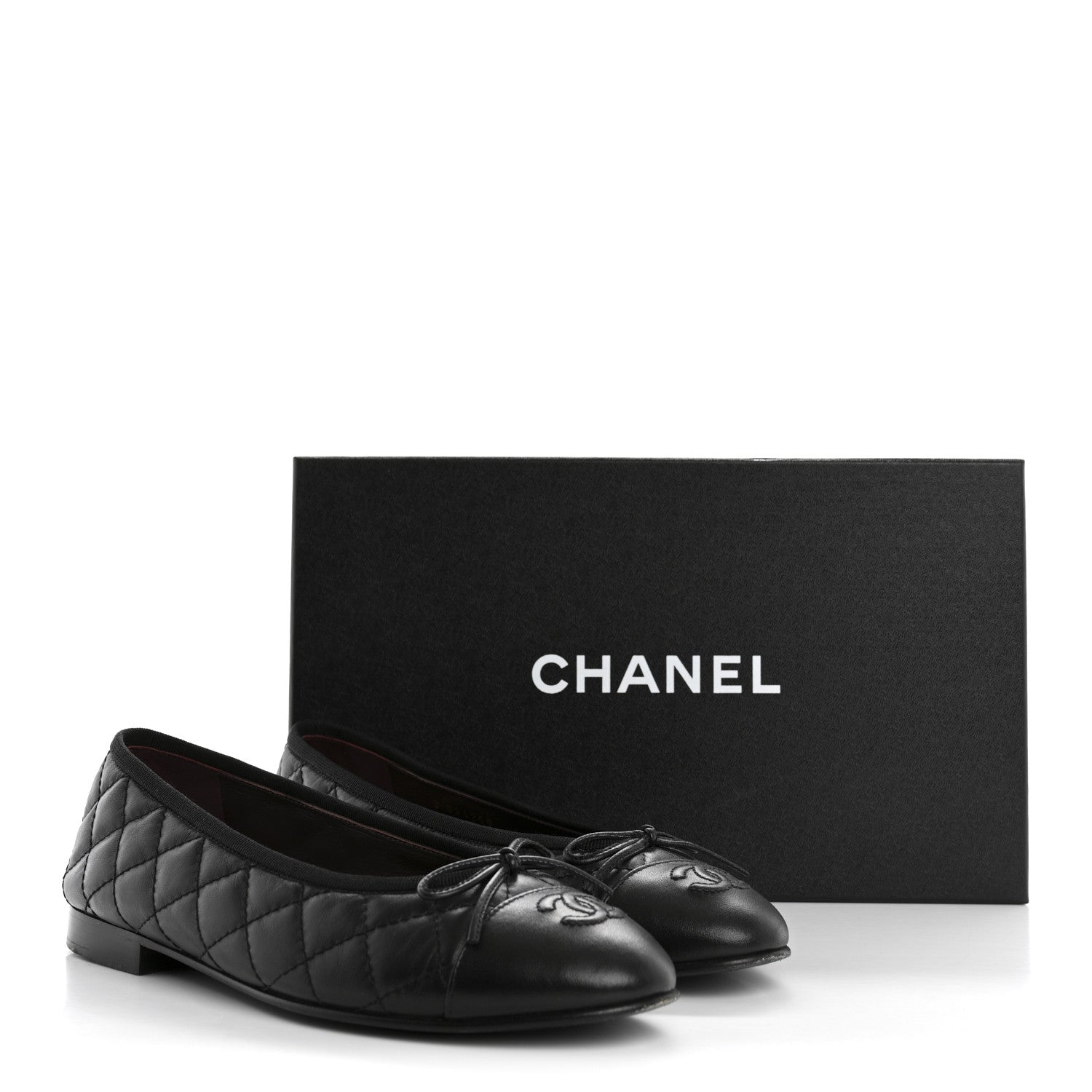 Chanel Aged Calfskin Quilted CC Cap Toe Ballerina Flats 37 Black 10 of 10