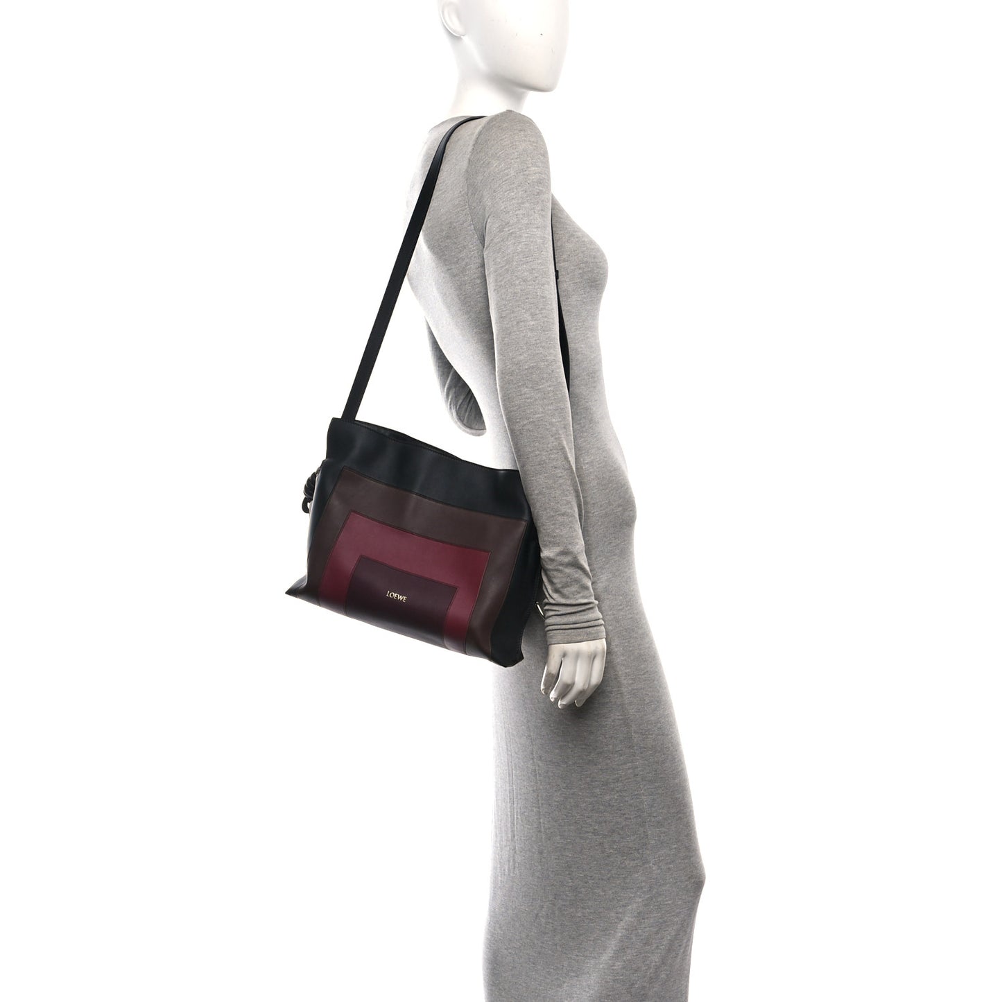 X ALBERS Nappa Calfskin Small Flamenco Knot Bag Black Burgundy