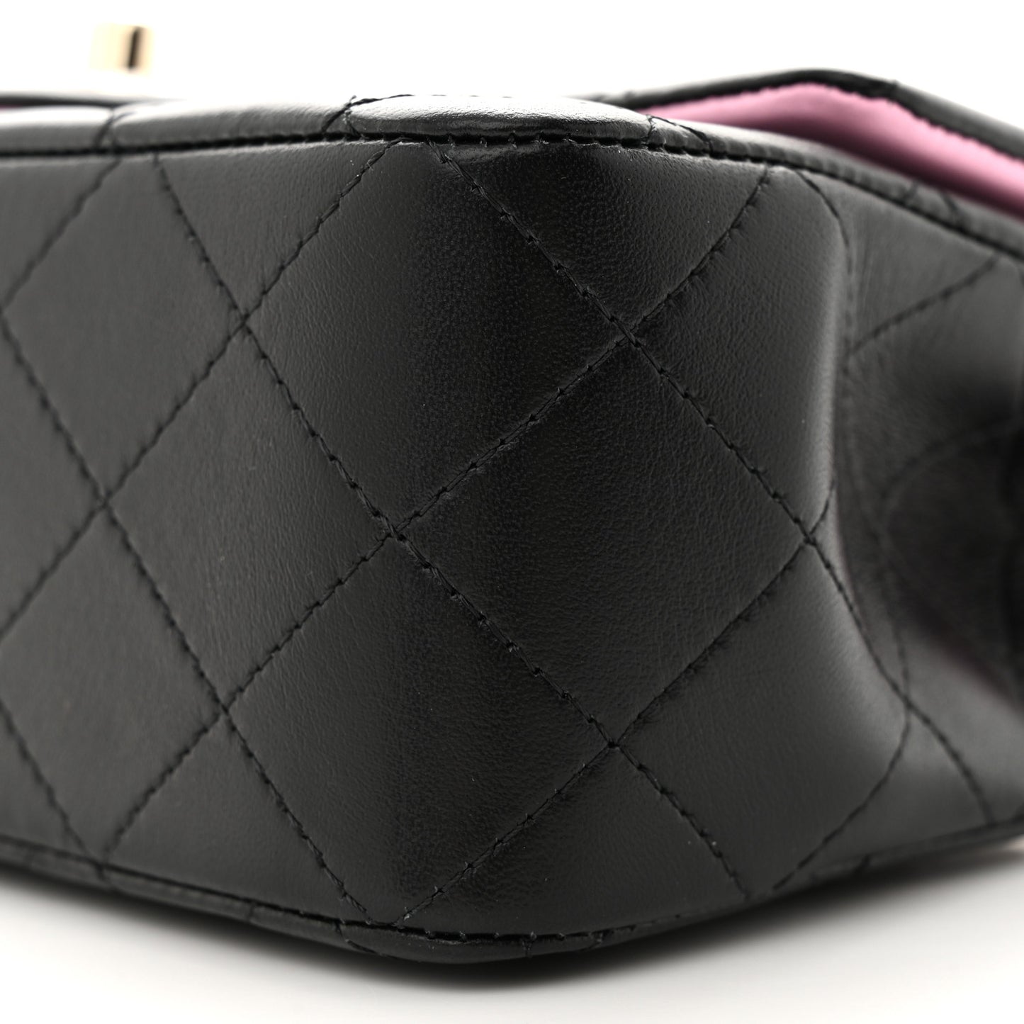 Lambskin Quilted Bi-Color Mini Top Handle Rectangular Flap Black Lilac