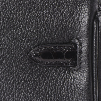 Hermes Taurillon Novillo Shiny Niloticus Crocodile Birkin Touch 25 Black 9 of 37