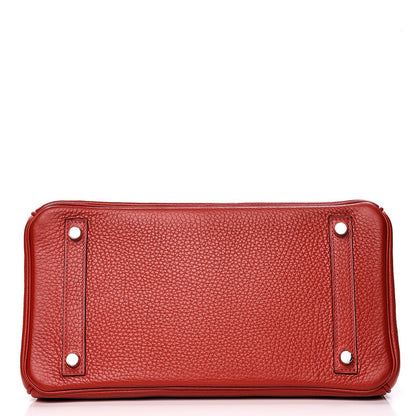 Hermes Taurillon Clemence Birkin 30 Rouge Casaque 6 of 33
