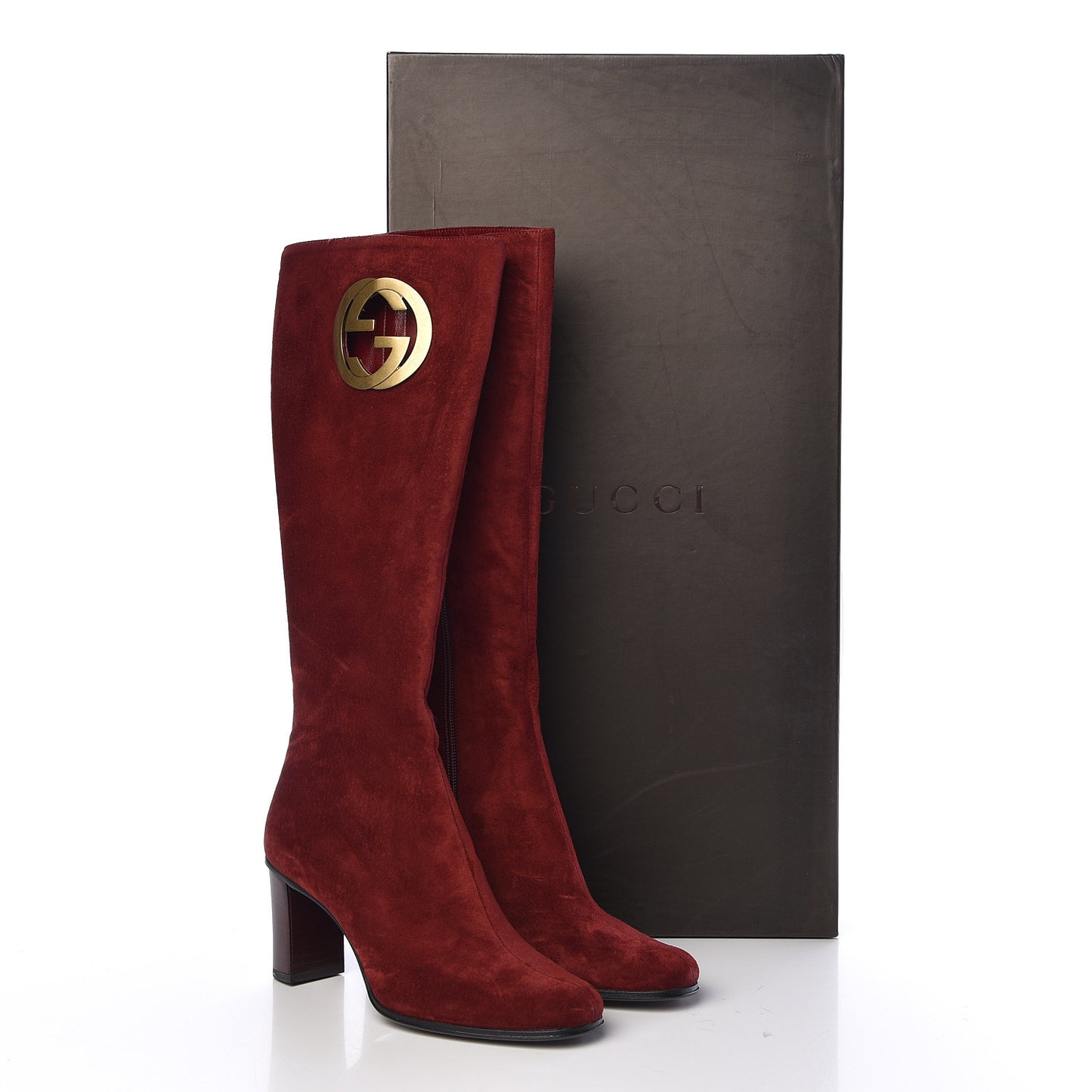 Suede Interlocking G Knee High Boots 7 Red