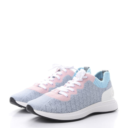 Chanel Mixed Fabrics Knit Sneakers 41 Grey Pink Blue 3 of 7