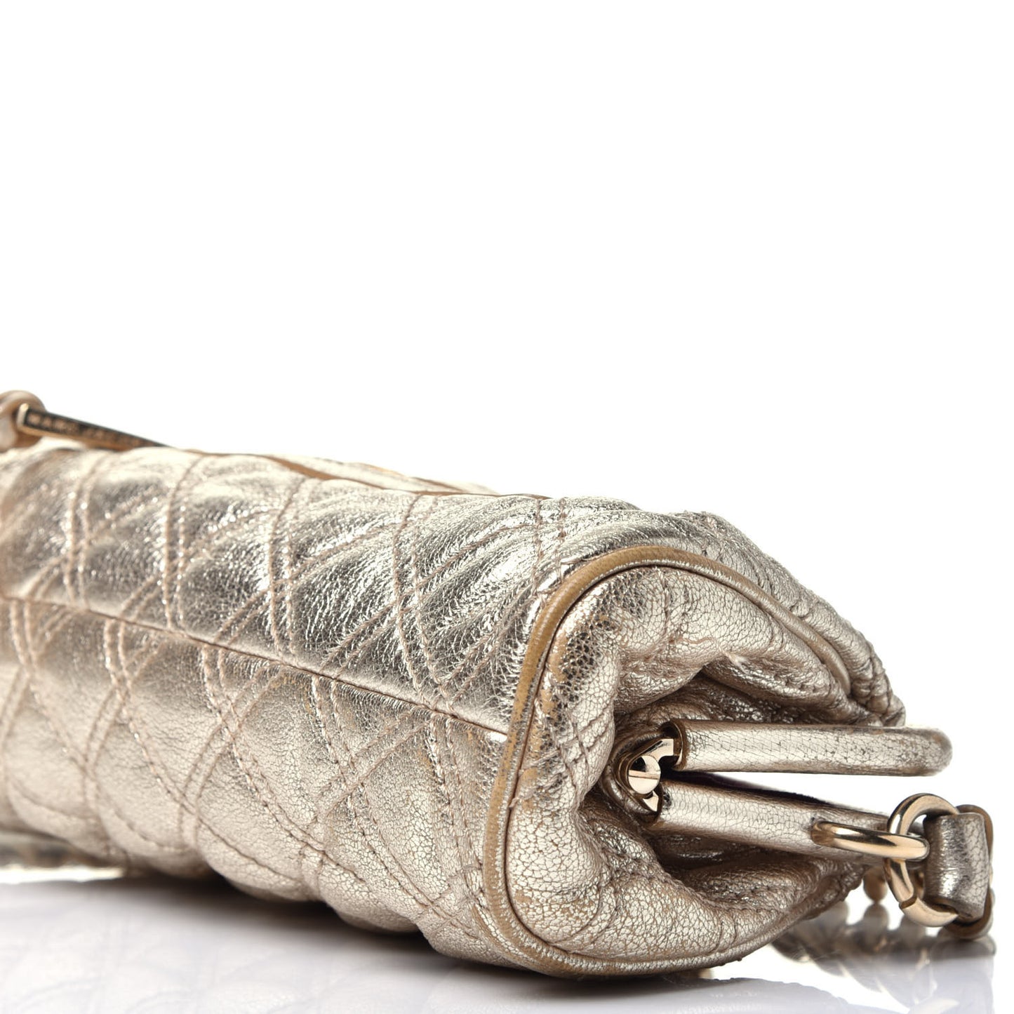 Metallic Calfskin Quilted Stam Clutch Gold