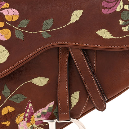 Christian Dior Calfskin Embroidered Romantic Flowers Saddle Bag Brown 8 of 10