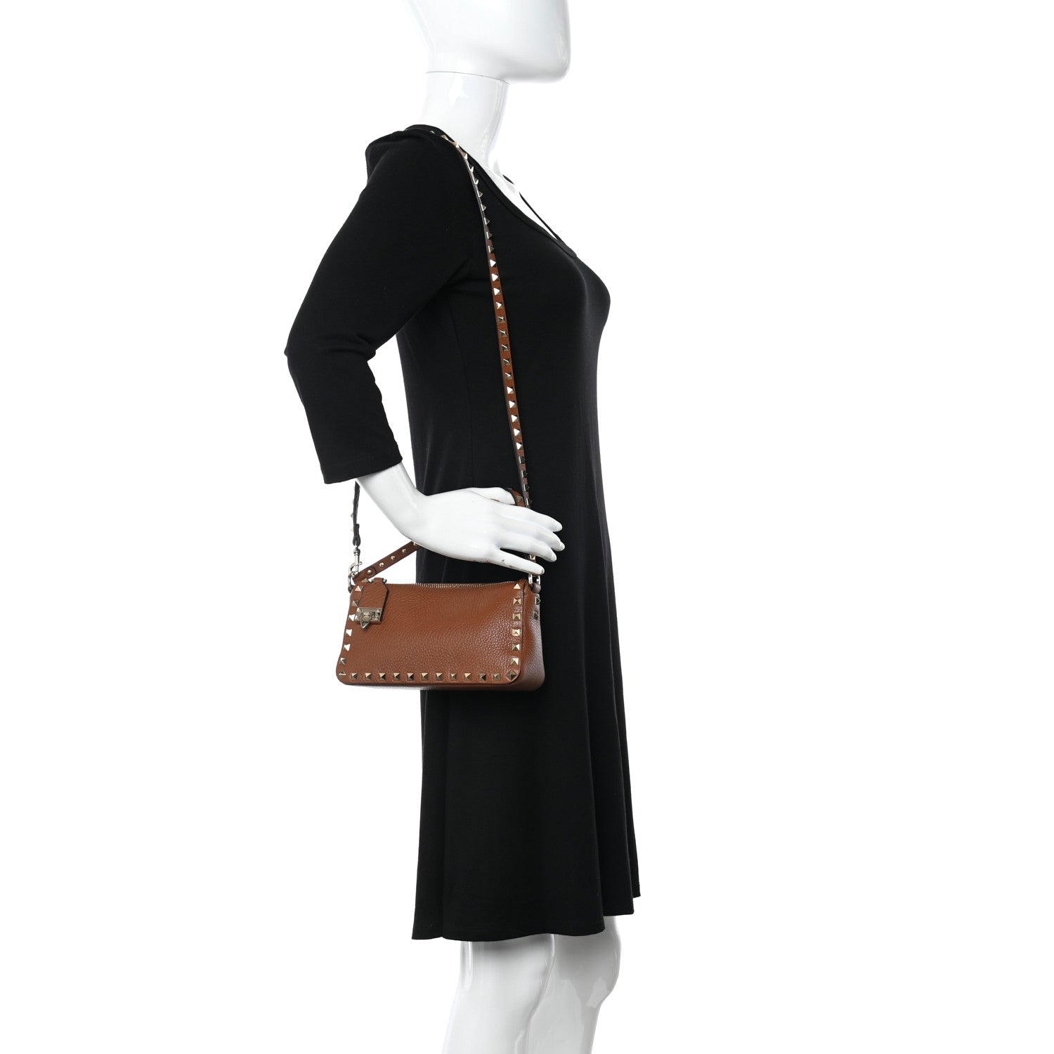 Valentino Garavani Pebbled Calfskin Small Rockstud Flip Lock Shoulder Bag Selleria 3 of 10