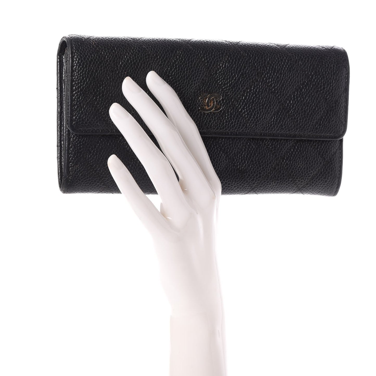 Caviar Quilted Large Gusset Flap Wallet Black
