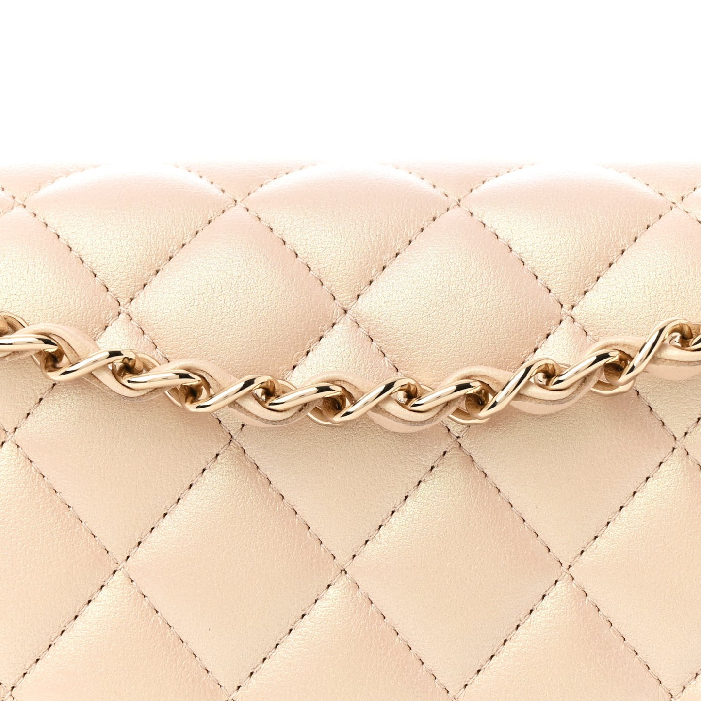 Iridescent Calfskin Quilted Medium Double Flap Beige