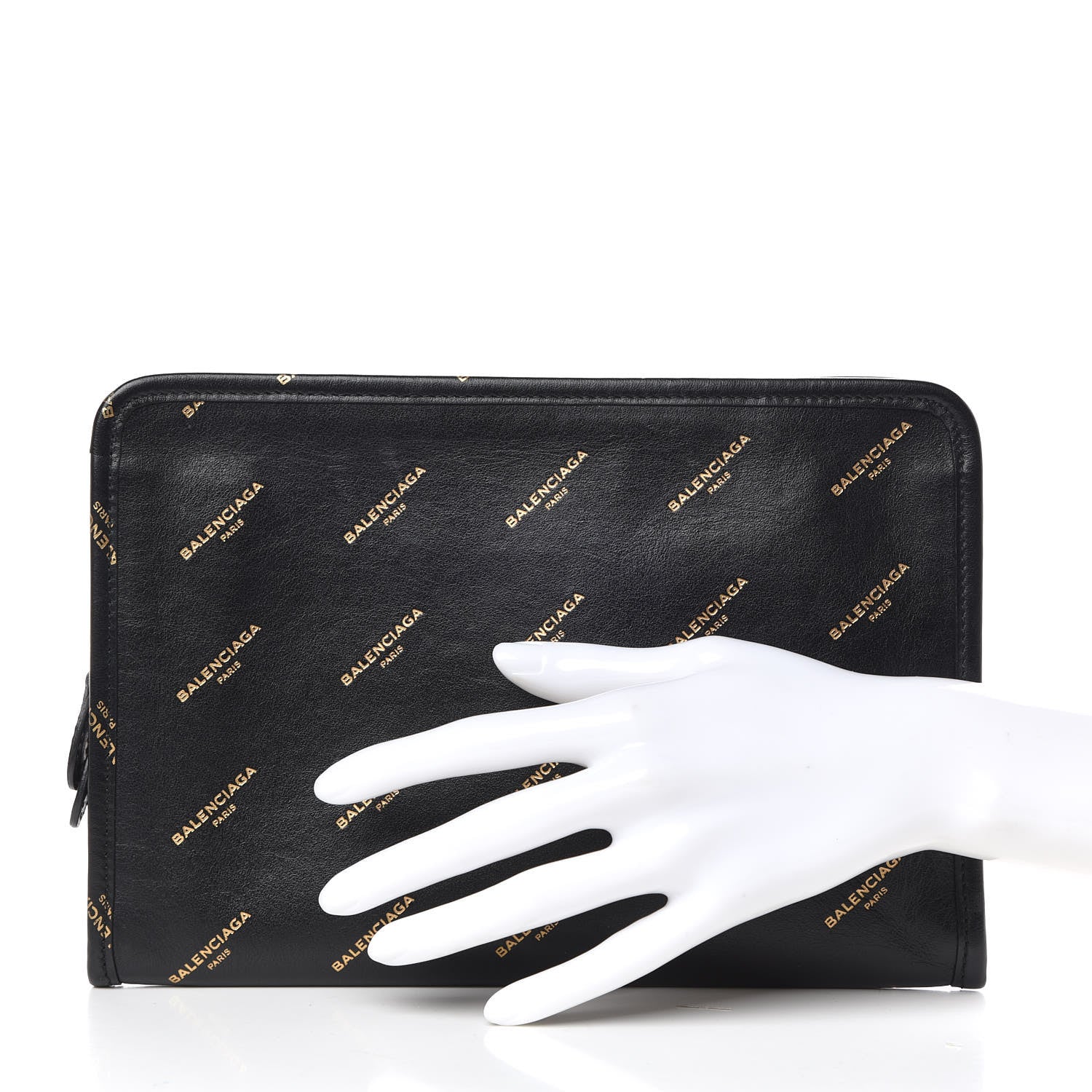 Balenciaga Calfskin Allover Logo Mini Bazar Pouch Black Gold 2 of 7