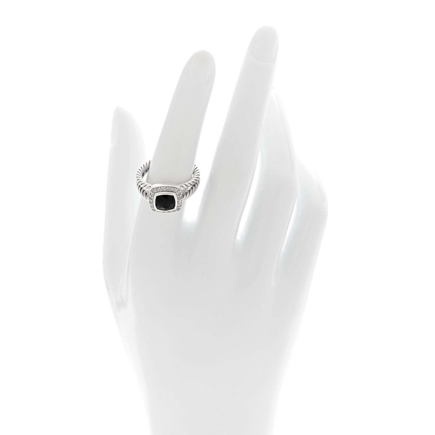 David Yurman Sterling Silver Diamond Black Onyx 7mm Petite Albion Ring 53 6.5 2 of 4