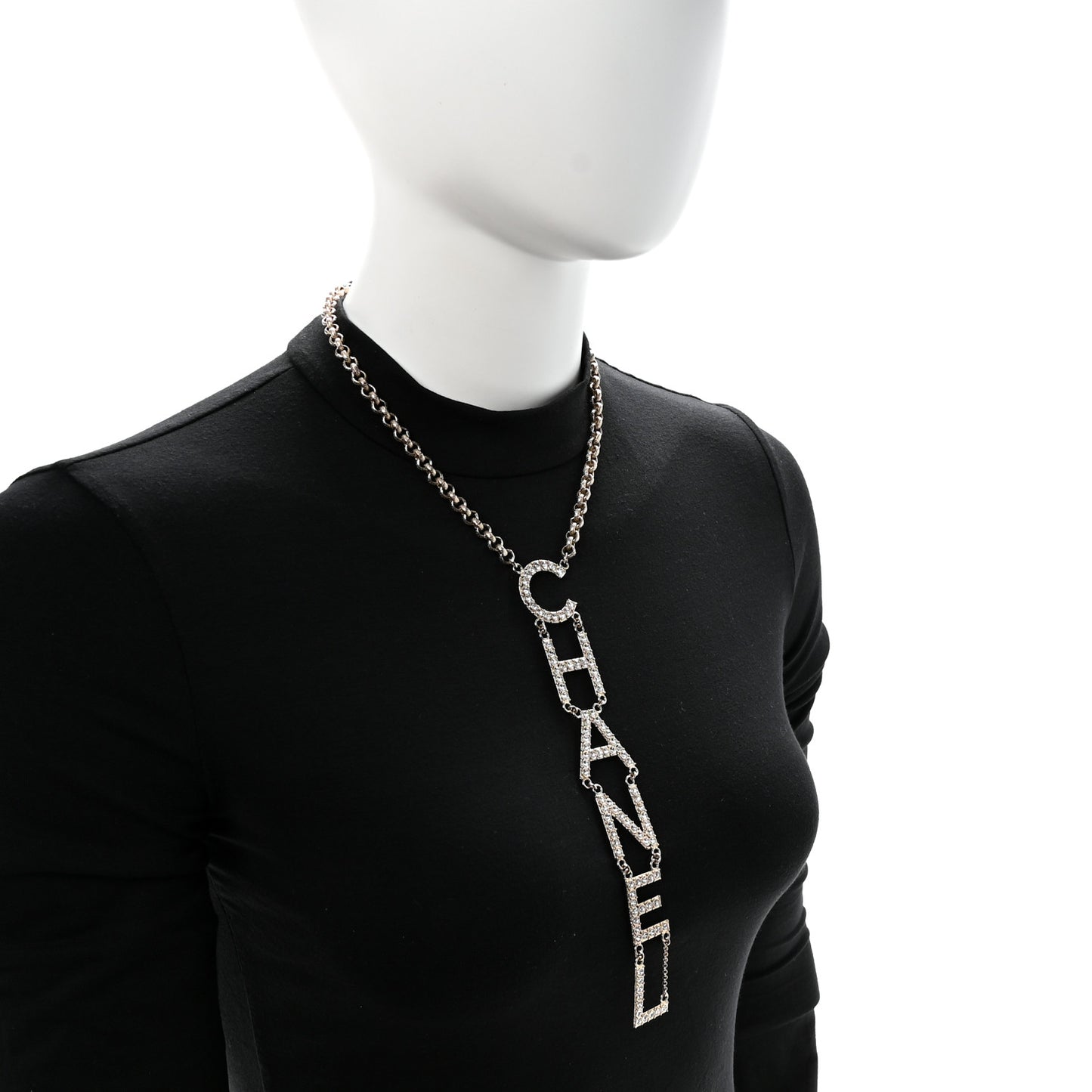 Metal Crystal Cha-Nel Logo Necklace Gold