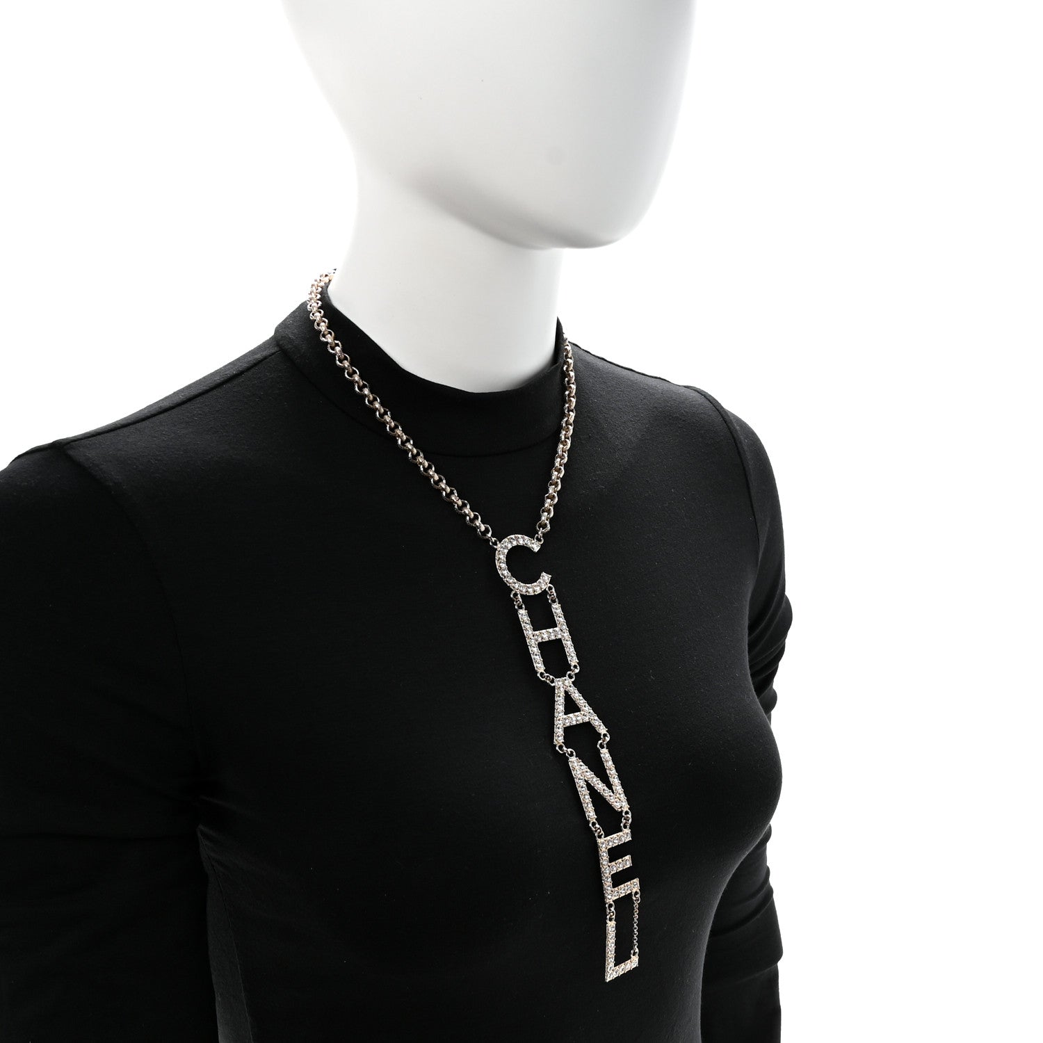 Chanel Metal Crystal Cha-Nel Logo Necklace Gold 2 of 7
