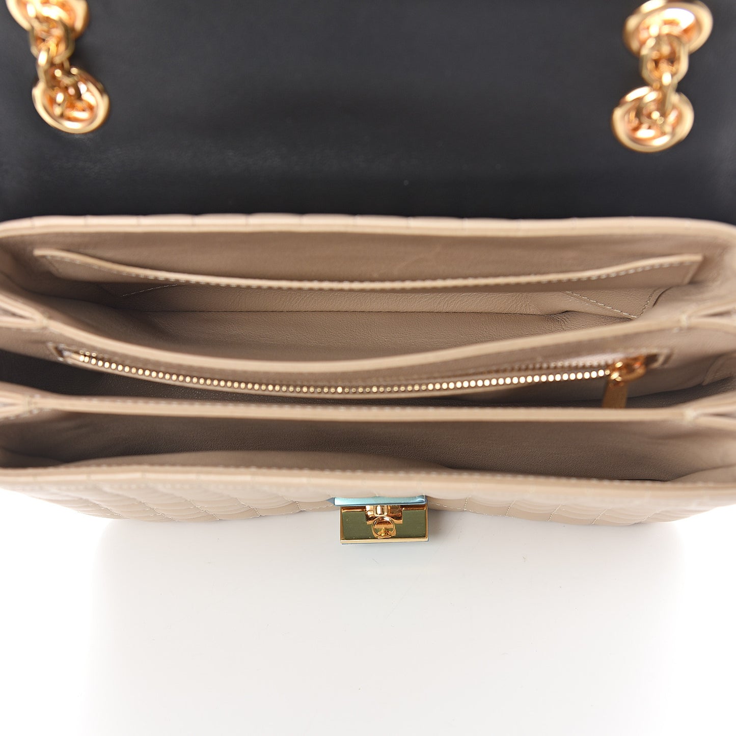 Calfskin Quilted Medium C Bag Black Beige