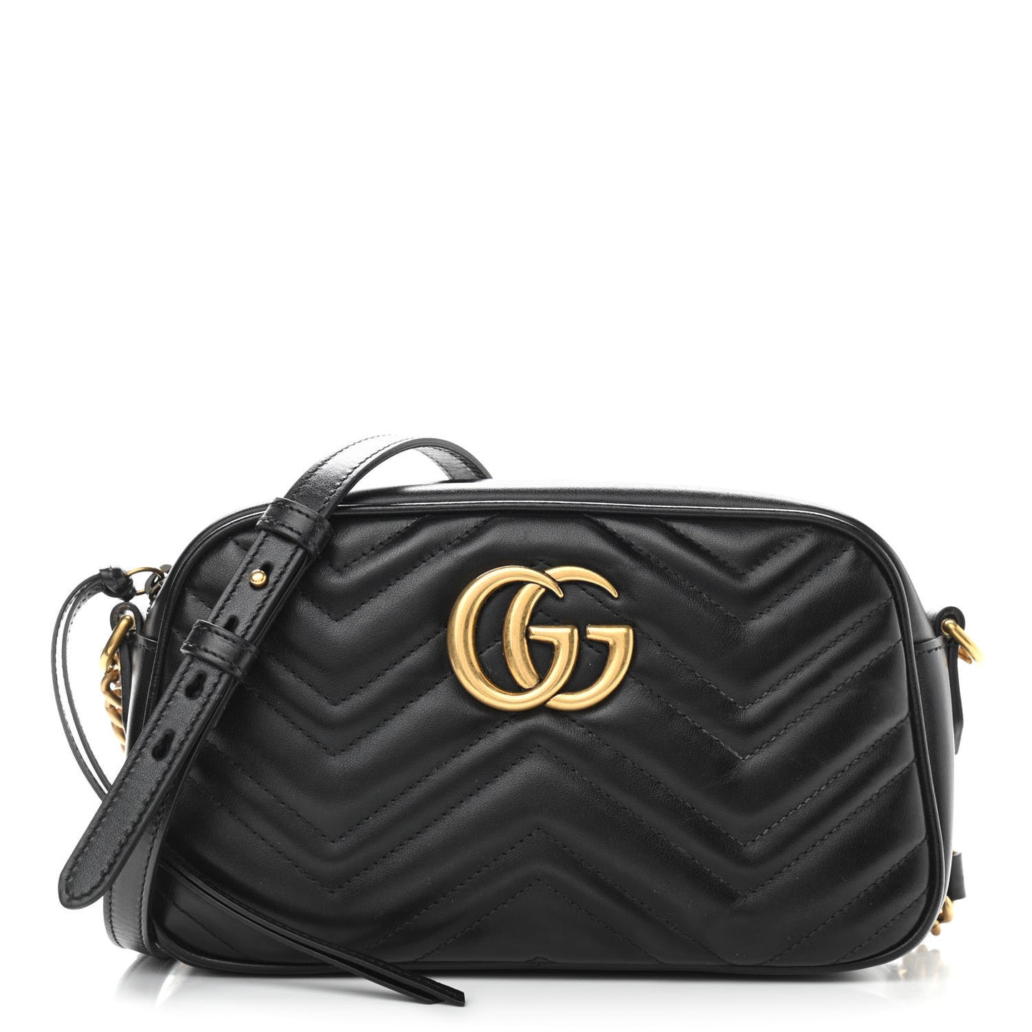 Calfskin Matelasse Small GG Marmont Chain Shoulder Bag Black