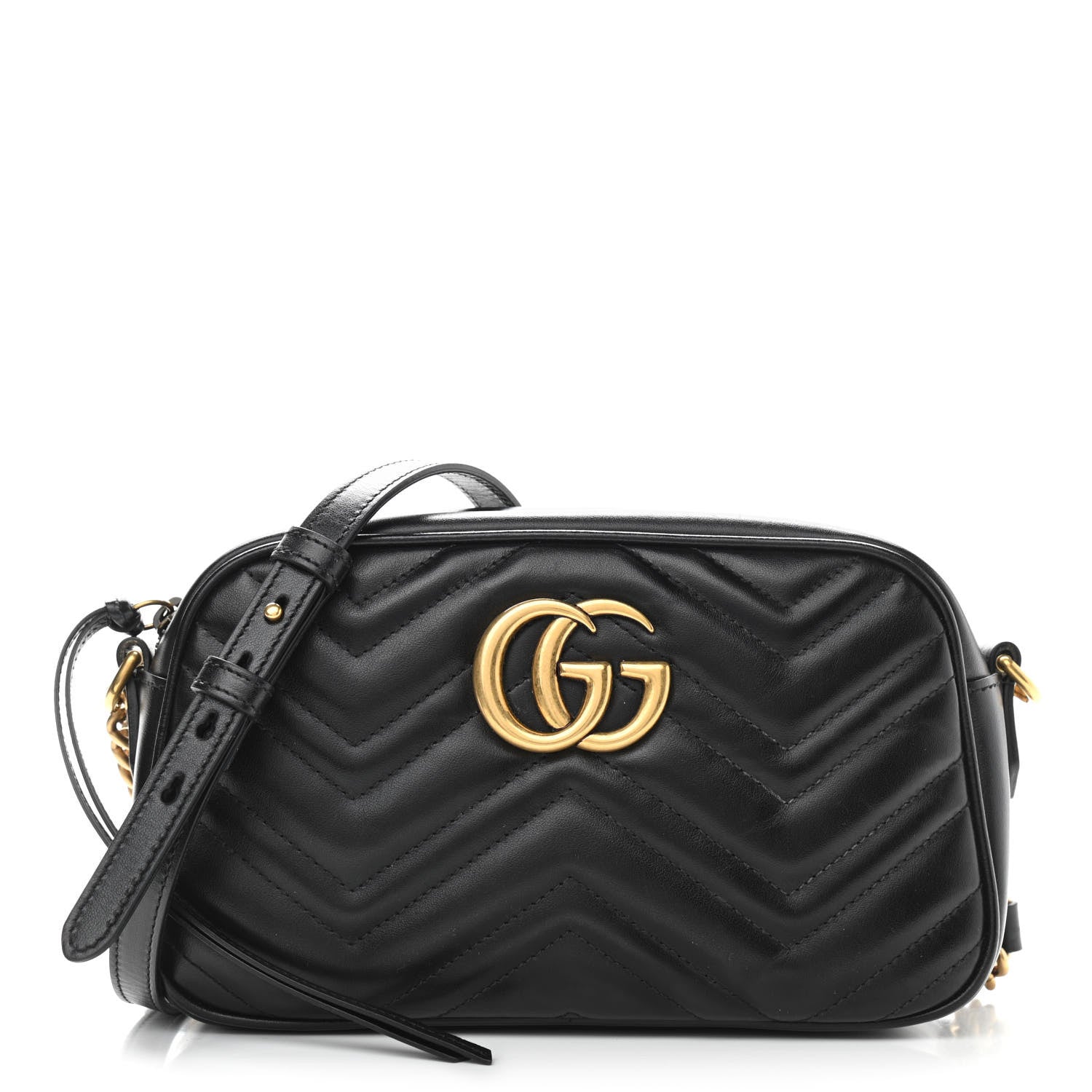 Gucci Calfskin Matelasse Small GG Marmont Chain Shoulder Bag Black 1 of 10