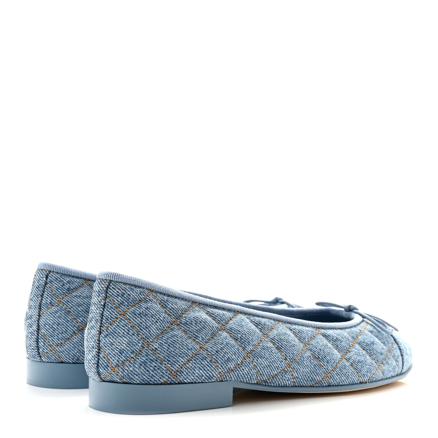 Denim Quilted CC Cap Toe Ballerina Flats 36.5 Light Blue