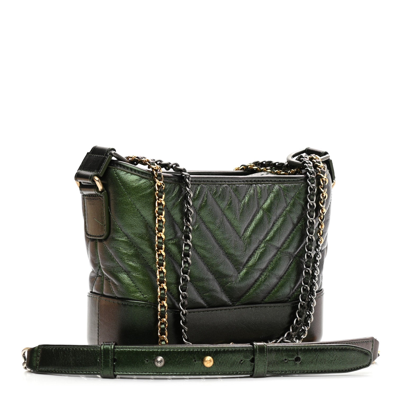 Chanel Metallic Calfskin Chevron Quilted Small Gabrielle Hobo Green 3 of 11