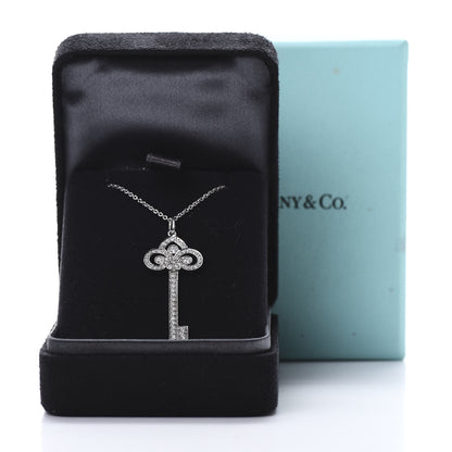 Tiffany Platinum Diamond .41ct Fleur De Lis Key Pendant Necklace 7 of 7