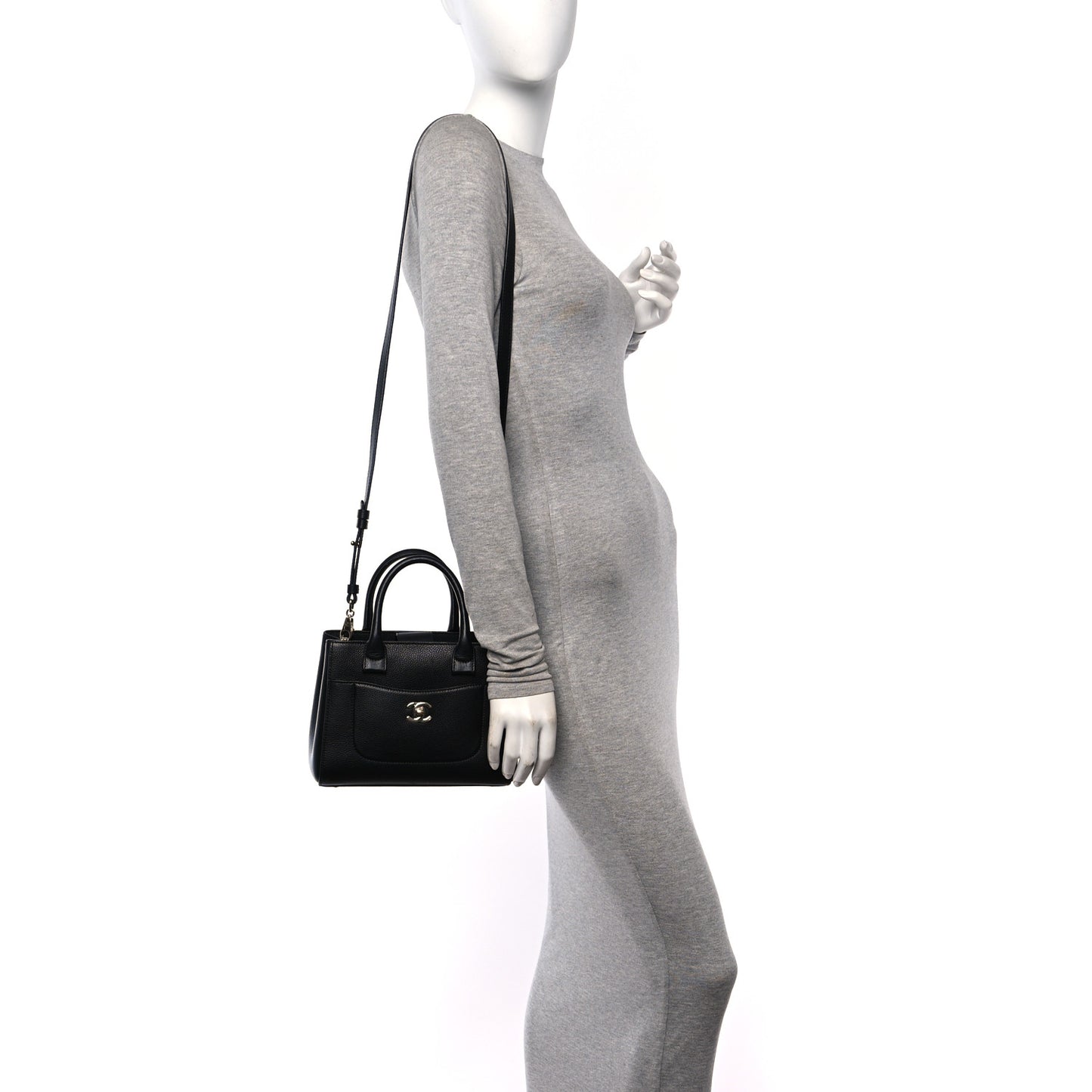 Grained Calfskin Mini Neo Executive Shopper Tote Black