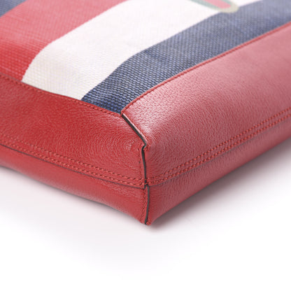 Gucci Canvas Calfskin Sylvie Stripe Logo Mens Tote Red White Blue 6 of 8