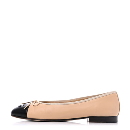 Chanel Lambskin Cap Toe CC Ballerina Flats 38 Beige Black 1 of 19