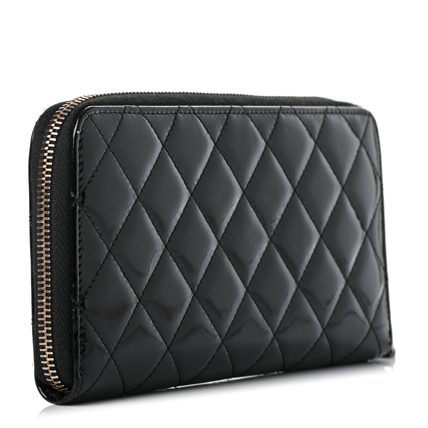 Chanel Patent Quilted Large Gusset Zip Around Wallet Black 3 of 8