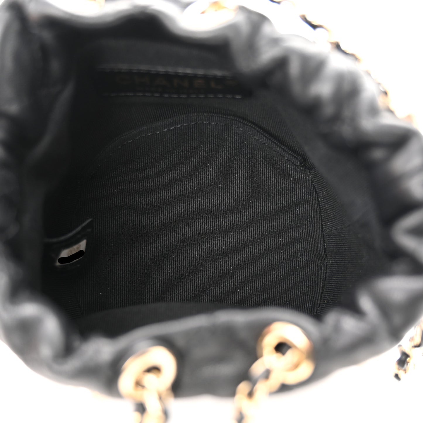 Lambskin Quilted Pearl Mini About Pearls Drawstring Bag Black