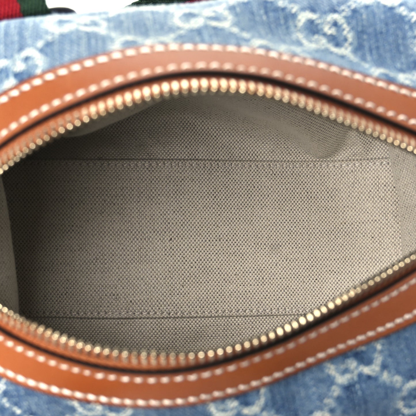 GG Denim Calfskin Web Mini GG Top Handle Bag Light Blue White