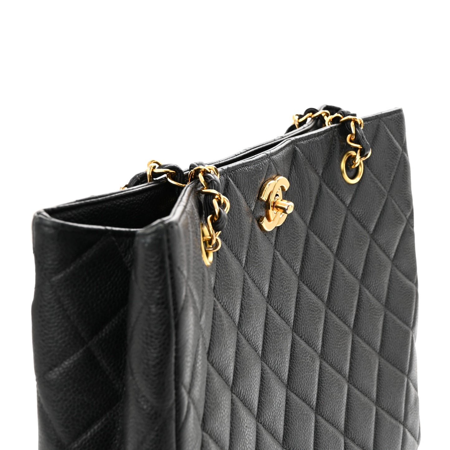 Caviar Quilted Shopping Tote Black