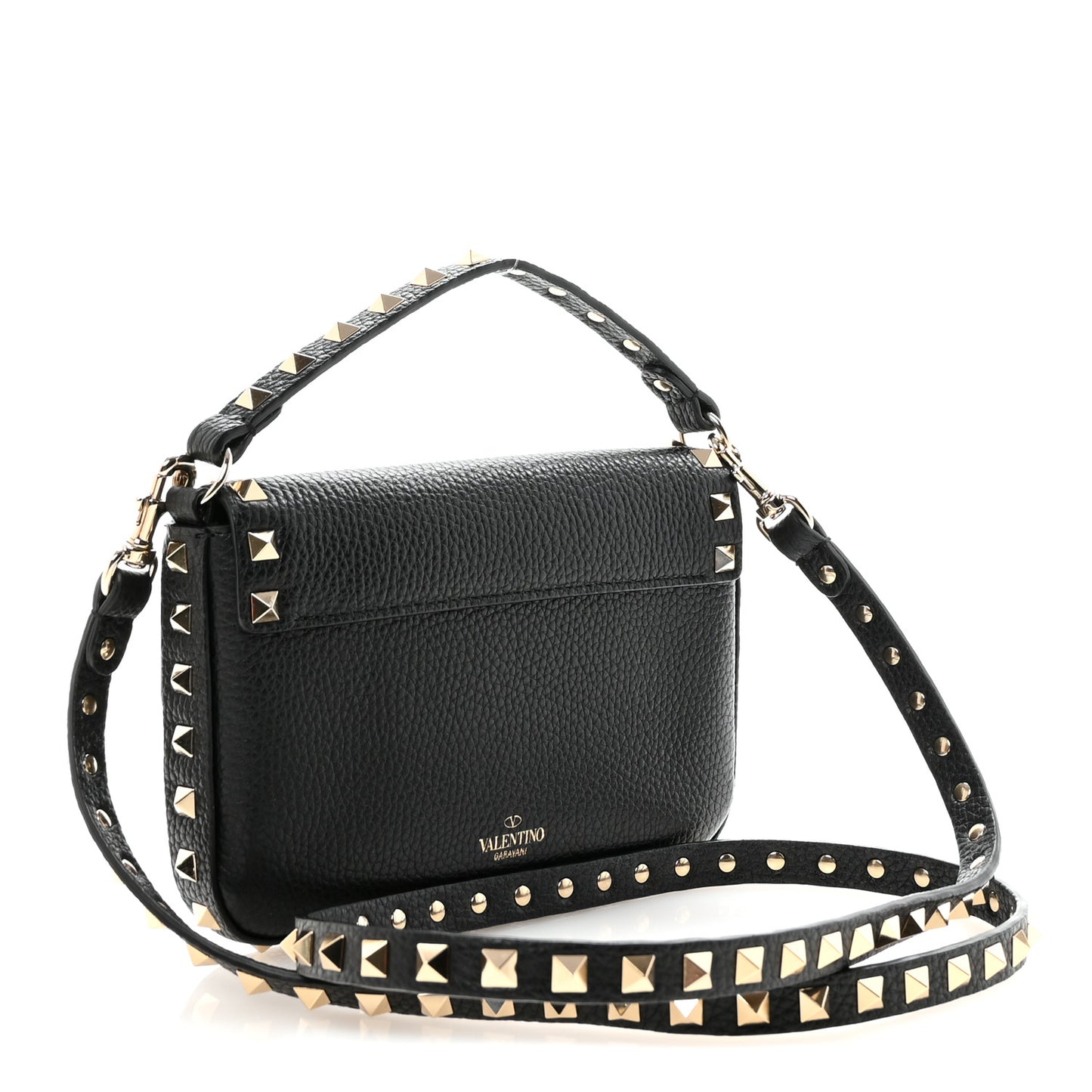 Grainy Calfskin Rockstud Crossbody Pouch Black
