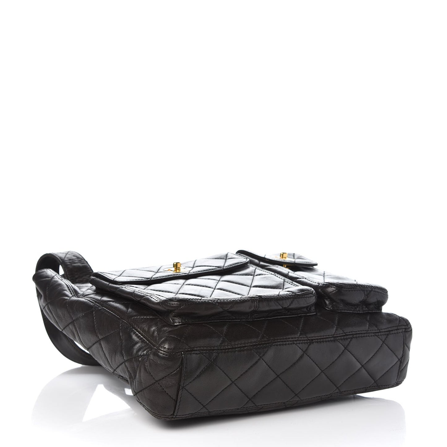 Lambskin Quilted Double Pocket Tote Black