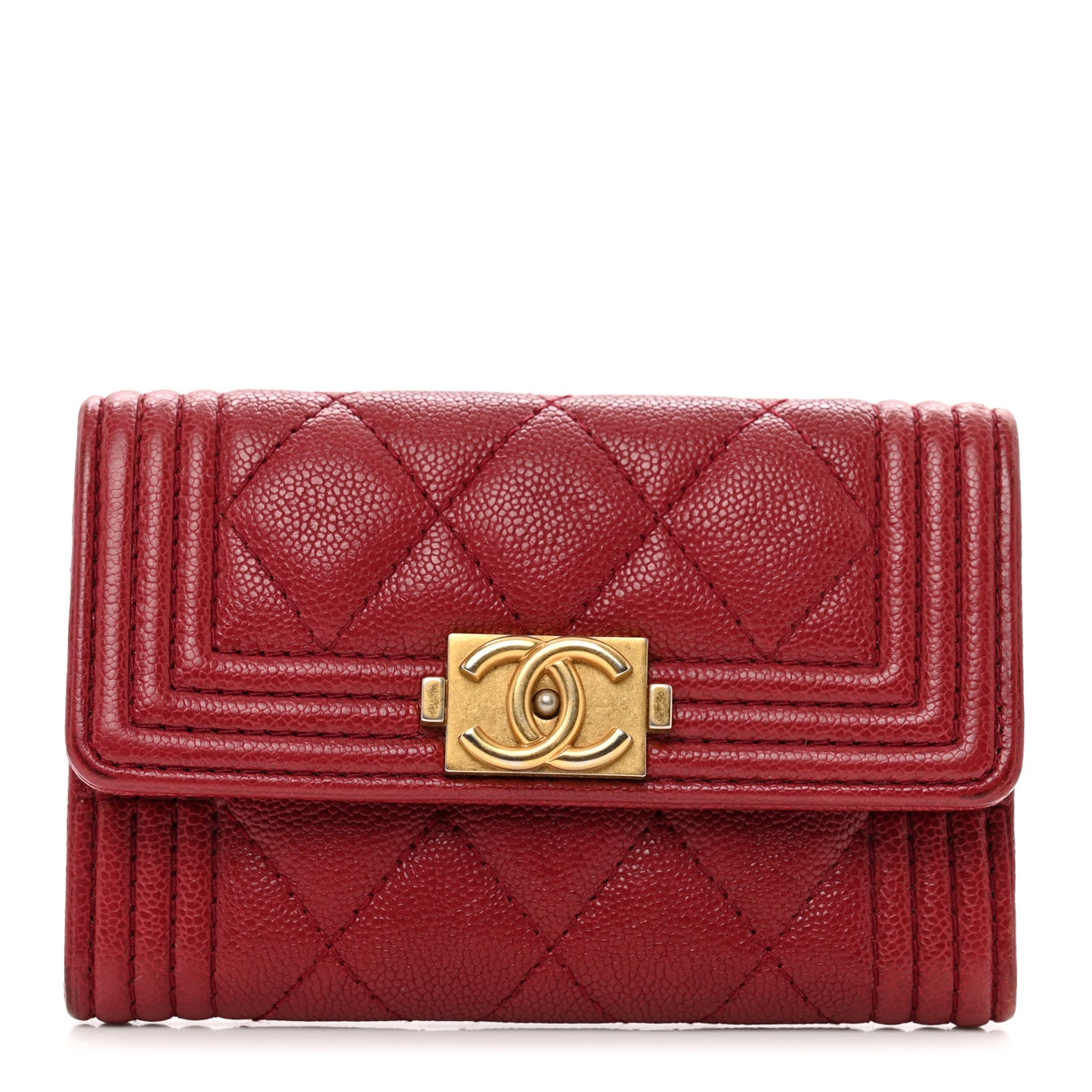 Caviar Quilted Boy Flap Card Holder Wallet Red