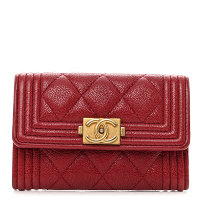 Chanel Caviar Quilted Boy Flap Card Holder Wallet Red 1 of 9