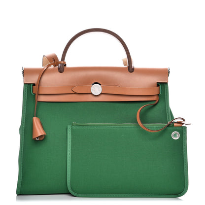 Hermes Vache Hunter Toile Herbag Zip 31 PM Cactus Natural 1 of 12