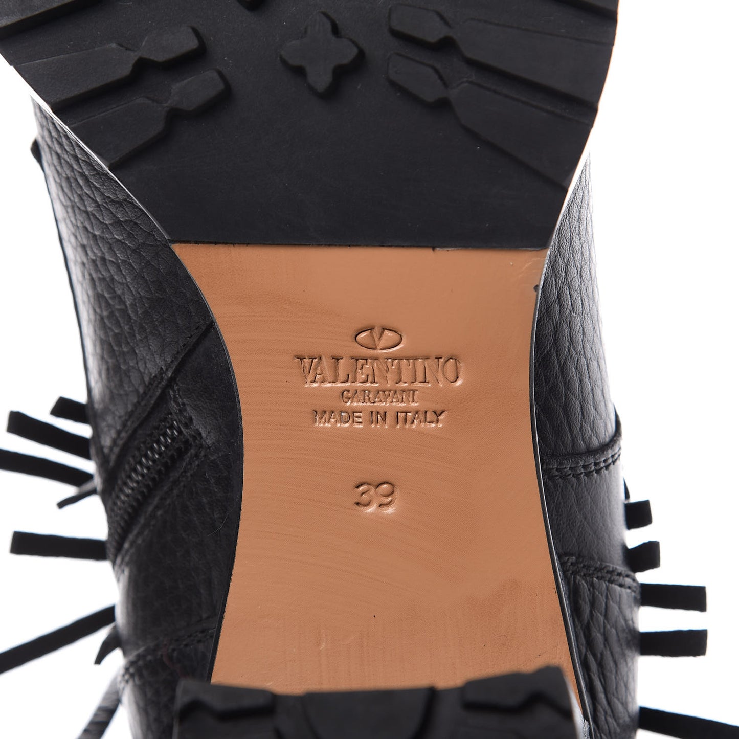Calfskin Fringe Combat Boots 39 Black