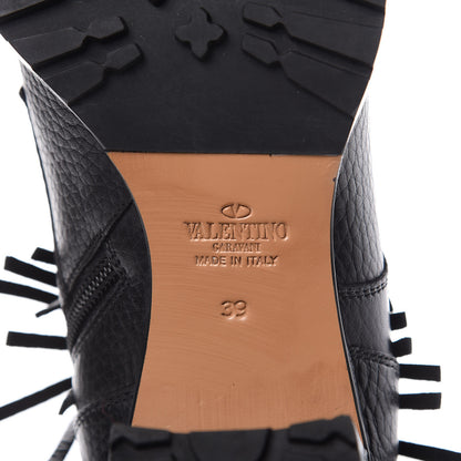 Valentino Garavani Calfskin Fringe Combat Boots 39 Black 6 of 9