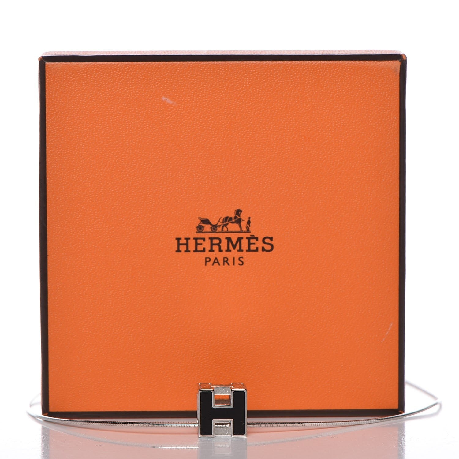 Hermes Lacquered Palladium Cage d'H Pendant Necklace Black 7 of 7