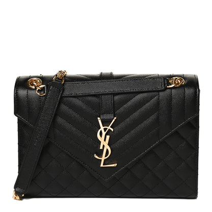 Saint Laurent Grain De Poudre Textured Mixed Matelasse Triquilt Medium Monogram Satchel Black 1 of 10