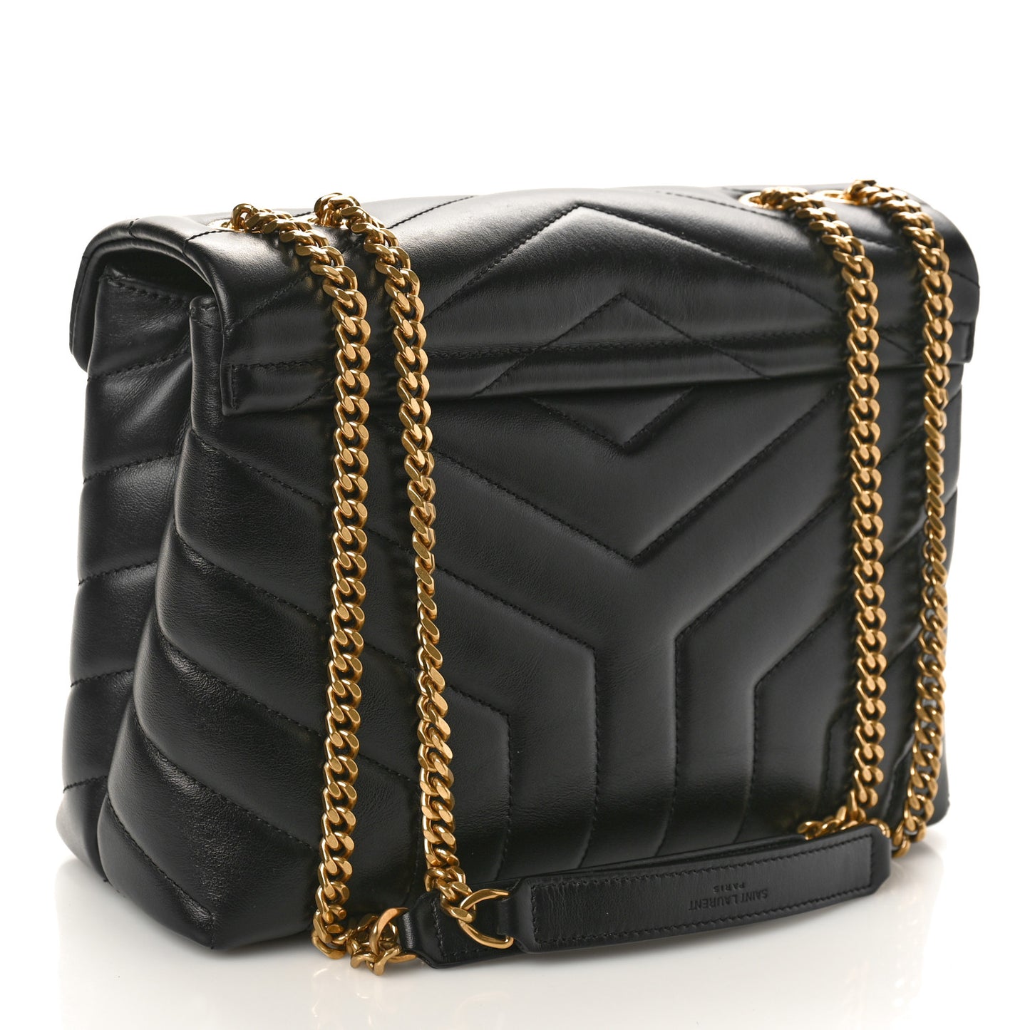 SAINT LAURENT Calfskin Y Quilted Monogram Small Loulou Chain Satchel Black