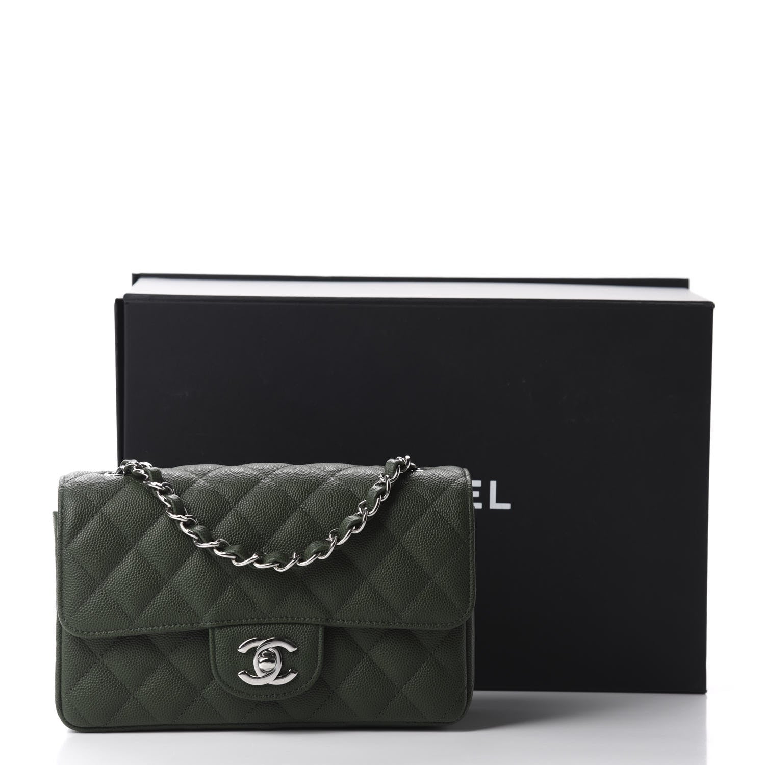 Chanel Caviar Quilted Mini Rectangular Flap Dark Green 11 of 11