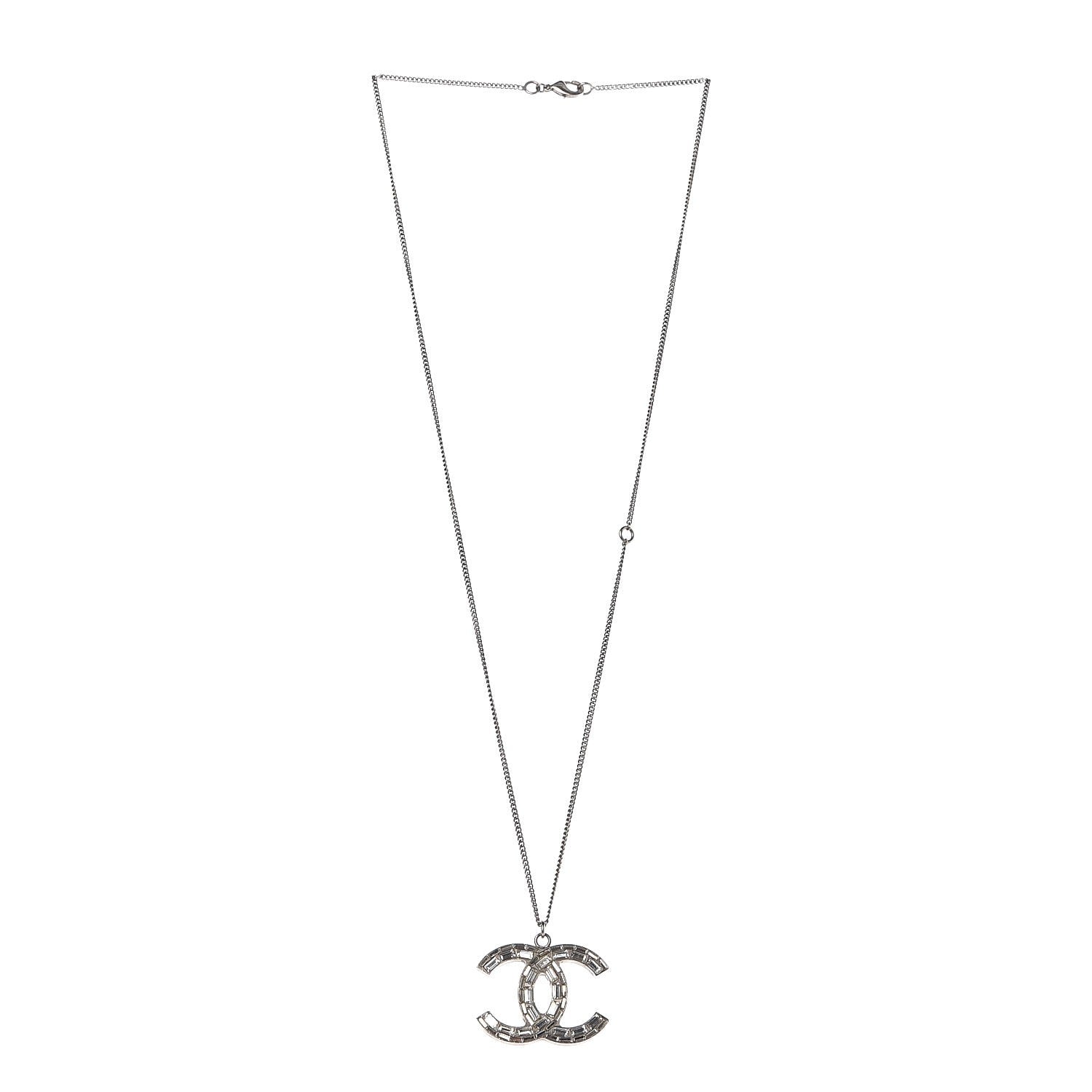 Chanel Baguette Crystal CC Necklace Silver 3 of 7