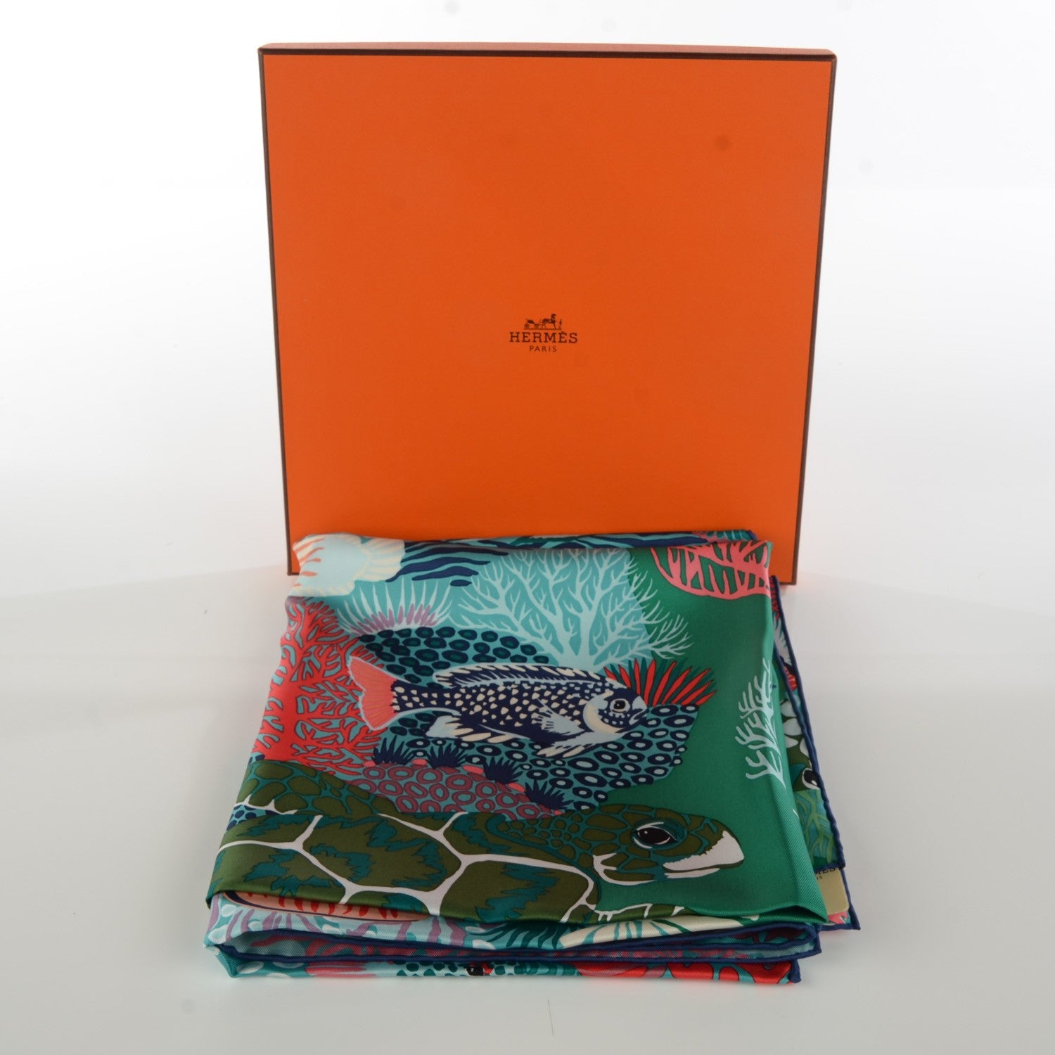 Hermes Silk Under The Waves Scarf 90 Vert Corail Aqua 3 of 7
