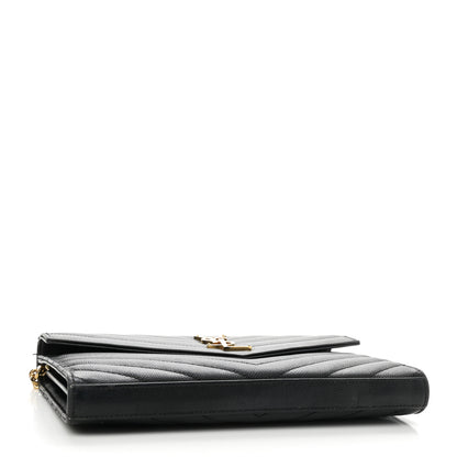 Saint Laurent Grain De Poudre Matelasse Chevron Monogram Chain Wallet Black 4 of 11