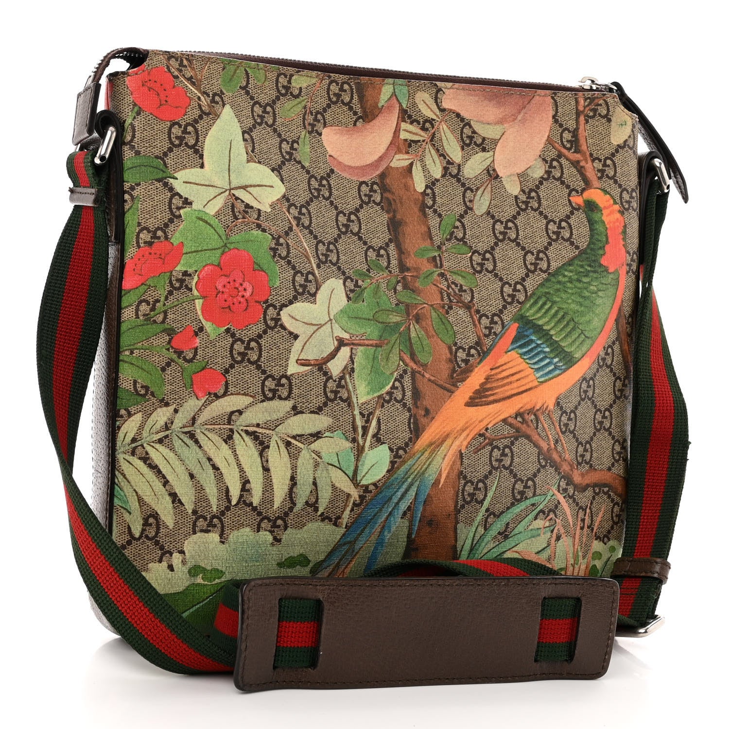 Gucci GG Supreme Monogram Tian Web Medium Flat Messenger Beige Multicolor New Acero 3 of 12