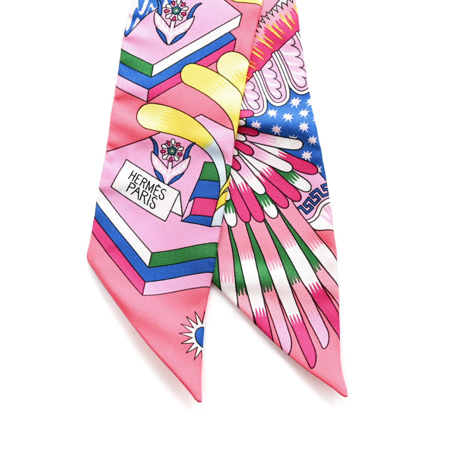 Hermes Silk La Source de Pegase Twilly Rose Vif Jaune Vif 4 of 4