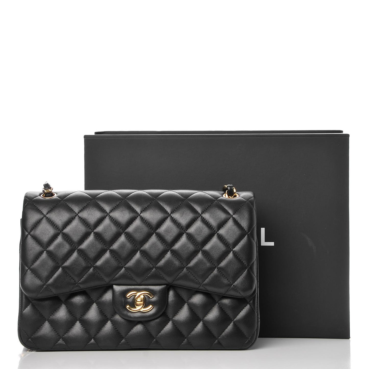 Lambskin Quilted Jumbo Double Flap Black
