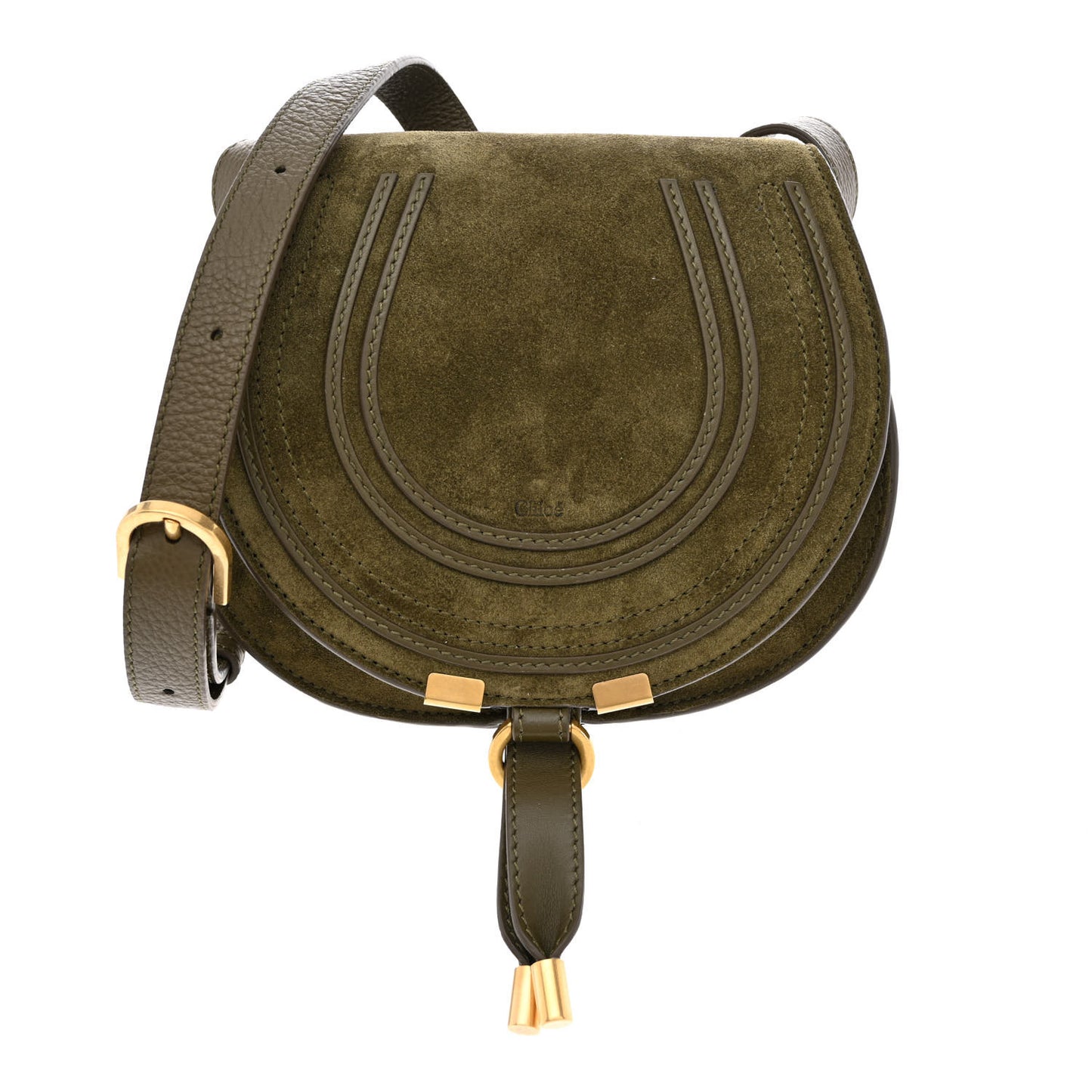 Suede Calfskin Small Marcie Saddle Bag Deep Olive